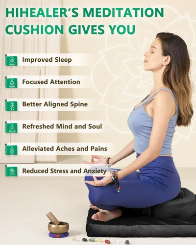 Vista 5 de Juego de cojín de meditación Hihealer grande de terciopelo para piso y cojín de yoga tibetano tradicional para adultos Zafu con relleno de trigo