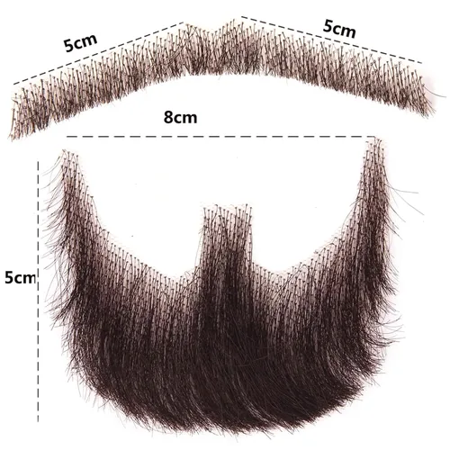 Vista 2 de Bigotes falsos de cabello humano, barba falsa para hombres, bigote falso, cheurón, bigote falso y cabra, barba realista, pelo facial, barbas