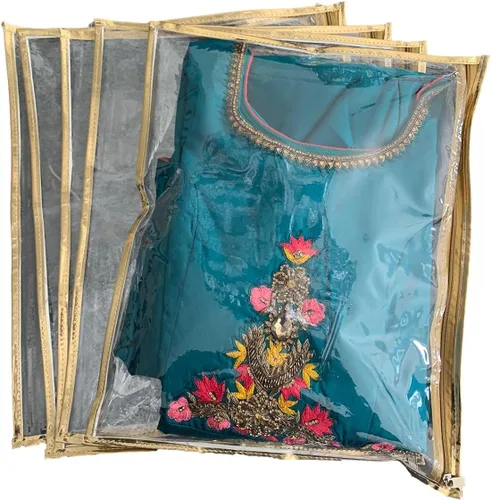 Vista 4 de SRB50-S - Juego de 10 bolsas de almacenamiento de ropa transparente, funda de sari, funda de sari, bolsa de sari, bolsa de almacenamiento de sari