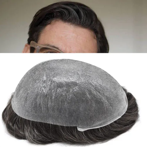 Vista 15 de Cabello humano para hombres, tupé, piezas de cabello humano europeo, todas las piezas de cabello con bucle en V, 0.002 in, piel fina, sistemas