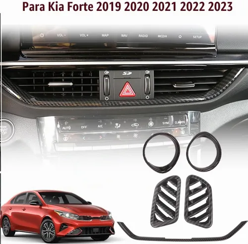 Vista 2 de MUXEE para Kia Forte 2019-2024 5PCS ABS Fibra de Carbono Centro Control Aire Acondicionado Marco Salpicadero Superior Salida de Viento Cubierta