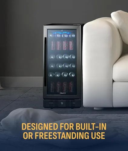 Vista 9 de NewAir Refrigerador de bebidas integrado para 96 latas, mini refrigerador pequeño de 15 pulgadas para dormitorio, bar en casa u oficina, Acero