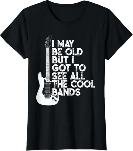 Vista 33 de Camiseta con texto en inglés "I May Be Old But I Got to See All The Cool Bands" Negro