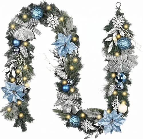 Vista 7 de Valery Madelyn Guirnalda de Navidad preiluminada de 1.8 m con luces para repisa de chimenea, guirnalda de Navidad iluminada para exteriores