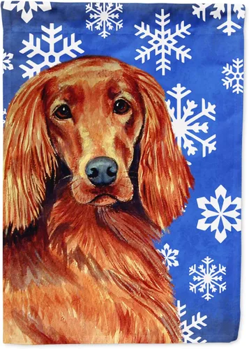 Vista 225 de Caroline's Treasures SC9374GF Bulldog English Snow flakes Holiday Garden Flag Buzón Bandera decorativa para patio exterior, patio, obras de arte