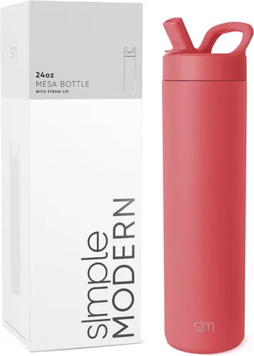 Vista 39 de Simple Modern Botella de agua con tapa de pajilla Termo de acero inoxidable aislado Botellas de agua reutilizables para viajes para gimnasio