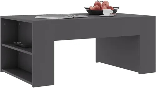 Vista 4 de Mesa de centro de madera de ingeniería gris, mesa rectangular de sala de estar con acabado mate, 39.4 x 23.6 pulgadas, mesa moderna de centro