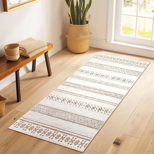 Vista 9 de BESTSWEETIE Alfombras de área de 2 x 3 pies para sala de estar, lavables, marroquíes, rústicas, geométricas neutrales, de pelo bajo