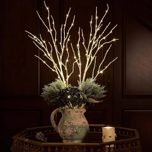 Vista 6 de Hairui Ramas de abedul iluminadas que funcionan con pilas, con 8 funciones, 100 luces multicolor y blancas cálidas, ramas preiluminadas