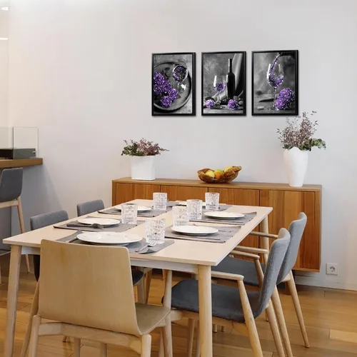 Vista 4 de Visual Art Decor Decoración de pared de cocina de granja, copas de vino, impresiones de pintura de flores de rosa, imágenes modernas de decoración