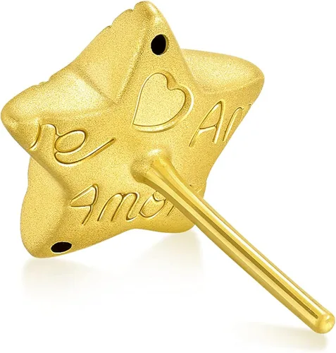 Vista 3 de Chow Sang Sang 999 - Aretes de oro macizo de 24 quilates con mensaje Amore 92645E se venden solos no pares