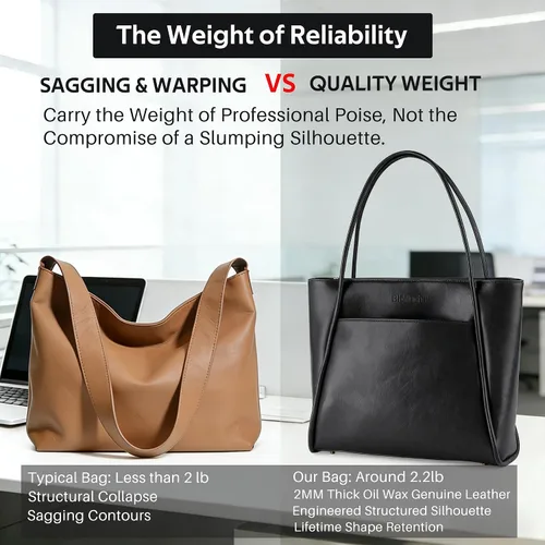 Vista 5 de Blofinche Carteras de Cuero Genuino para Mujeres Bolso Tote Grande de Hombro Bolso Vintage Real Grace para Trabajo Damas Laptop Viaje