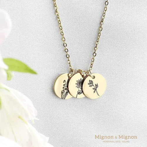 Vista 4 de Collar de flores de nacimiento de oro rosa Regalo para ella Collar personalizado Diseño Floral Joyería Regalo del Día de la Madre Joyería