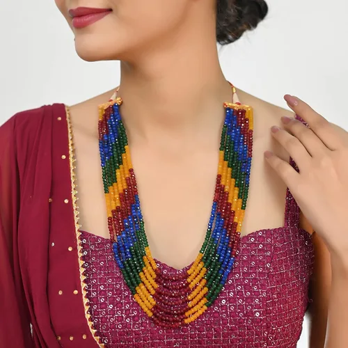 Vista 5 de Ratnavali Jewels Collar de cuentas de cuarzo multicolor de 7 líneas para mujer