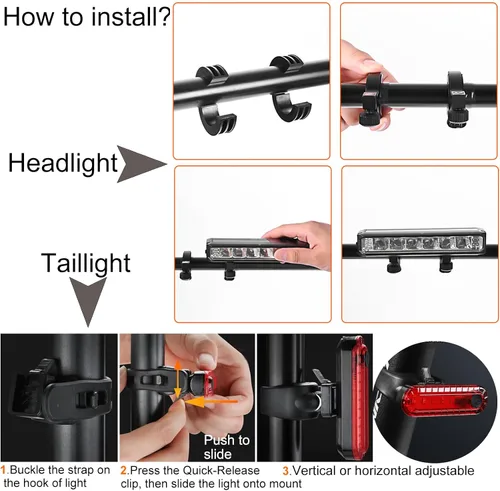 Vista 7 de Juego de luces brillantes para bicicleta para ciclismo nocturno, luz LED para bicicleta de haz alto y haz bajo, juego de faros delanteros