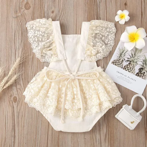 Vista 2 de IDOPIP Conjunto de ropa de 1er cumpleaños para niñas con estampado floral, estilo bohemio, con encaje, tutú y diadema de princesa