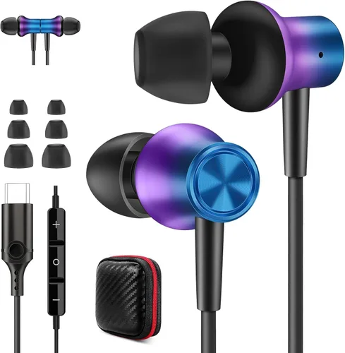 Vista 11 de Jiunai - Auriculares USB C para iPhone 18 Pro tipo C con micrófono negro Negro dorado