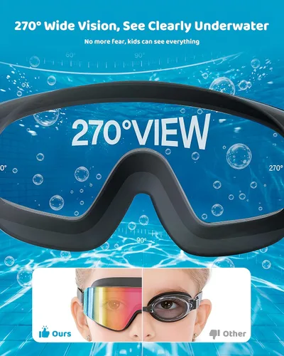 Vista 3 de Aegend Paquete de 2 gafas de natación para niños, marco grande, antivaho, silicona suave, a prueba de fugas, protección UV para niños y niñas de 3 a