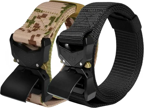 Vista 9 de WOLFHUNT Cinturón táctico para hombre, 2 unidades, cinturón de nailon resistente, hebilla de metal resistente, aparejador militar de senderismo