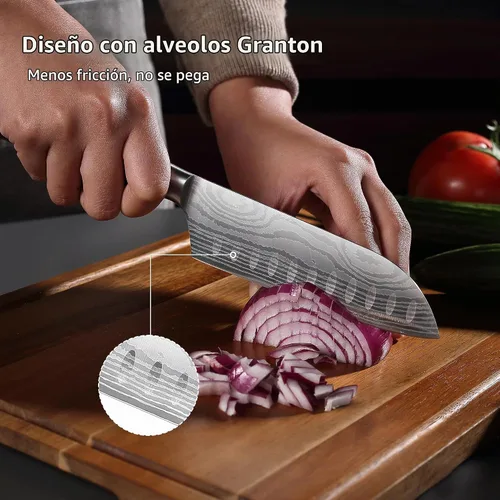 Vista 6 de PAUDIN - Cuchillo Santoku, cuchillo de chef de 5 pulgadas, cuchillo de cocina ultra afilado, cuchillo de chef japonés con funda, acero inoxidable