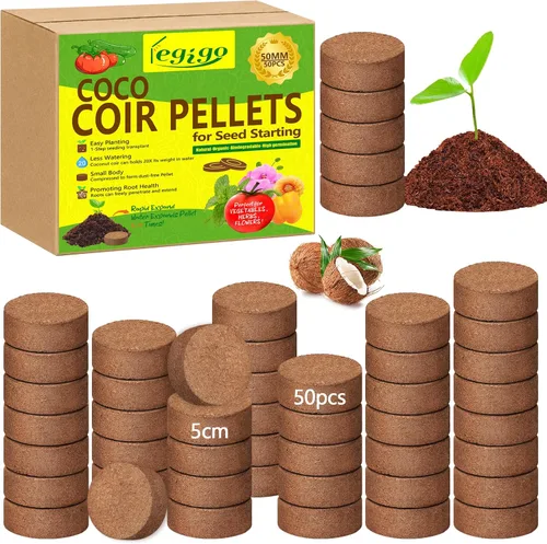 Vista 11 de Legigo 50 Pz 30mm de Fibra de Coco en Pellets para Mezcla de Suelo de Inicio de Semillas - Pods de Suelo de Fibra de Coco Orgánico para Plántulas