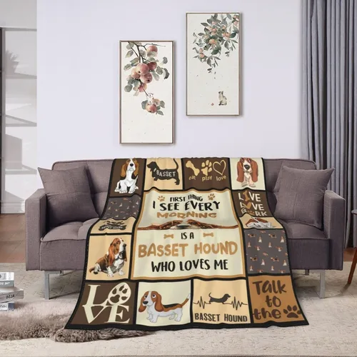 Vista 3 de Linda manta de felpa de Basset Hound, ropa de cama de forro polar súper suave y acogedora para amantes de los perros y niños, 40 x 50 pulgadas