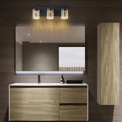 Vista 8 de SineRise Lámpara de tocador negra (3 luces, 17 pulgadas), (3000 K/4000 K/6000 K, regulable), lámpara LED de baño con protección ocular, moderna Negro
