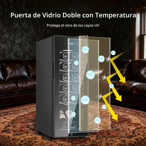 Vista 6 de Mini Refrigerador de Vino, Refrigerador Enfriador de Vino de 12 Botellas, Bodega de Vino Independiente para Vino Rojo y Blanco, Control