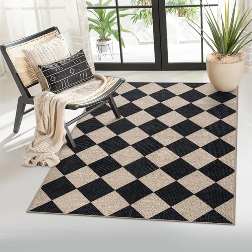 Vista 45 de Lahome Alfombra de yute a cuadros fácil 2'x3', alfombra pequeña para entrada, antideslizante, alfombra para la puerta delantera de la cocina
