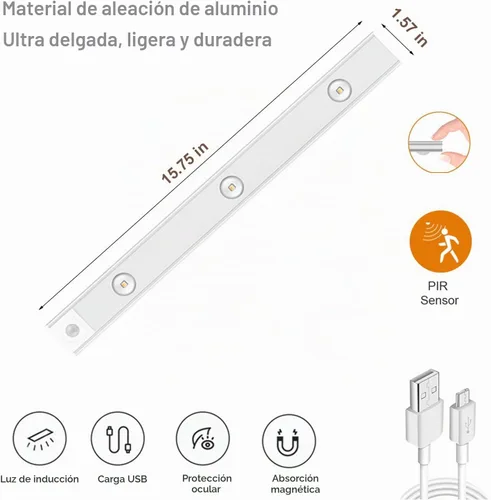 Vista 7 de Sensor de movimiento LED regulable de 3 colores, luz para debajo del gabinete, iluminación inalámbrica magnética recargable para cocina, dormitorio