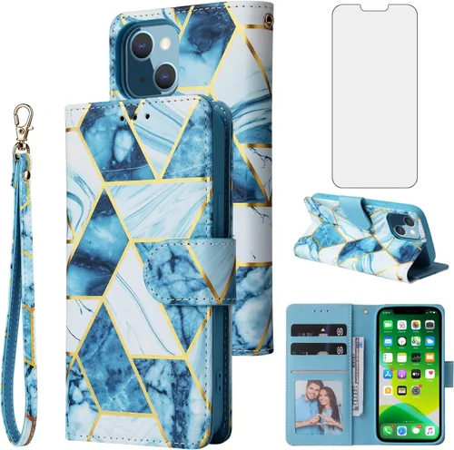 Vista 9 de Asuwish Funda compatible con iPhone 13 de 6.1 pulgadas y protector de pantalla de vidrio templado, tarjetero de cuero con función atril para iPhone