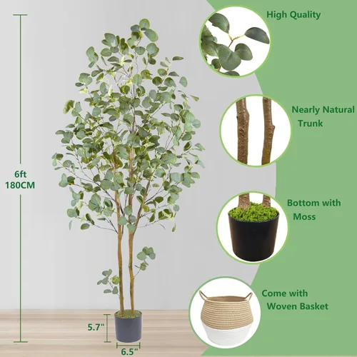 Vista 3 de Warmplants - Árbol de eucalipto artificial de 6 pies de alto con cesta