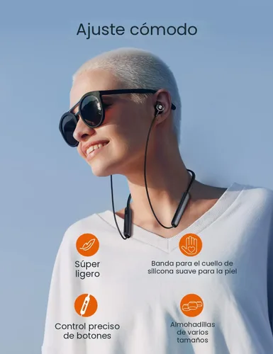 Vista 4 de Auriculares Bluetooth Rythflo, auriculares inalámbricos Bluetooth V5.2 con micrófono intra-auriculares banda magnética para el cuello 30 horas