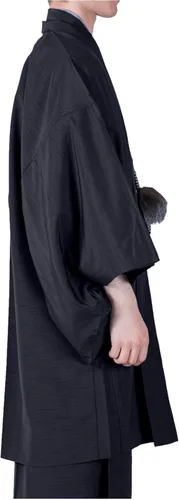Vista 3 de KYOETSU Chaqueta de kimono lavable Haori para hombre Tsumugi Awase Thin Lines estampado Pongee