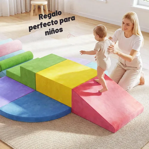 Vista 5 de Teckid Juguetes de escalada para niños pequeños, juego de 8 piezas de bloques de espuma suave para interiores, gateo seguro, escalada