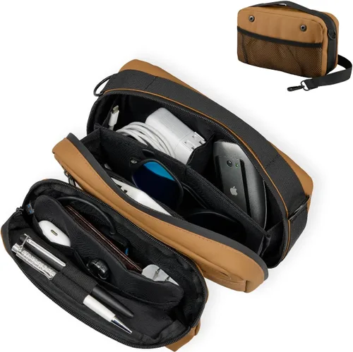 Vista 7 de Bolsa organizadora de viaje, accesorios electrónicos, funda de transporte impermeable de doble capa, todo en uno para cable, teléfono, Airpods
