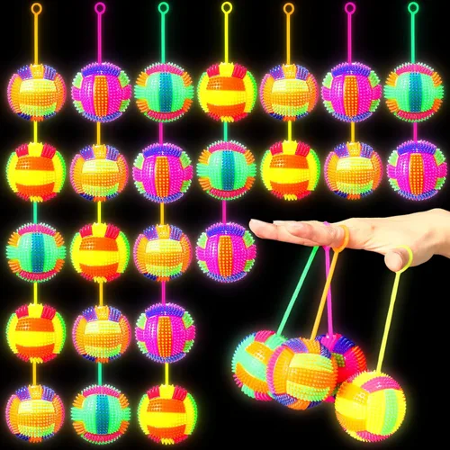 Vista 10 de Wettarn Paquete de 24 bolas de punta iluminadas para niños de 2.6 pulgadas con luces LED, bolas hinchables a granel, bolas sensoriales intermitentes