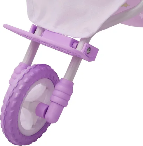 Vista 12 de Olivia's Little World Cochecito de Muñeca Bebé estilo jogging con toldo, cinturón de seguridad y espacio de almacenamiento, morado y blanco