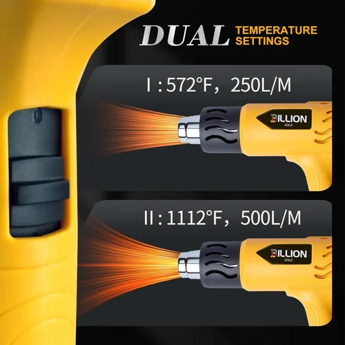 Vista 3 de Pistola de calor, pistola de aire caliente BILLION GOLD de 1800 W, 752 ℉ a 1112 ℉ con 2 ajustes de temperatura, pistola de calor para manualidades