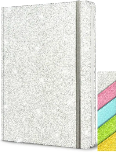 Vista 10 de Paquete de 4 cuadernos con purpurina, 8.3 x 5.7 pulgadas, 160 páginas rayadas con purpurina que nunca se despegan, diario brillante para niñas