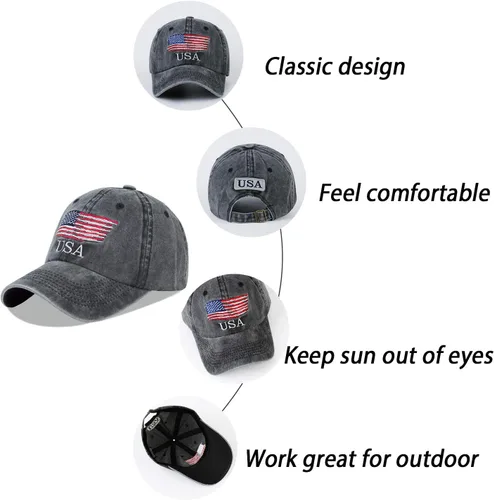 Vista 4 de LANGZHEN American Flag Hats for Men and Women USA Flag Baseball Cap Adjustable Outdoors Trucker Snapback Hat