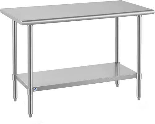 Vista 45 de ROCKPOINT Mesa de acero inoxidable para preparación y trabajo, 14x24 pulgadas; mesa de cocina comercial de metal NSF resistente con estante inferior