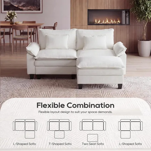 Vista 4 de URRED Sofá modular de gran tamaño, 87 pulgadas en forma de L, moderno y cómodo sofá nube con otomana móvil y almohadas, sofás de asiento profundo