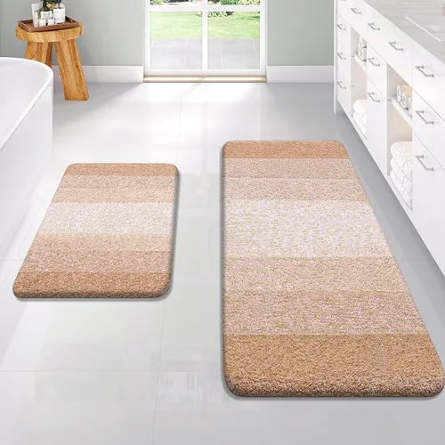 Vista 29 de OLANLY - Juego de tapetes para baño de 2 piezas, de microfibra, suaves y absorbentes, antideslizantes, lavables a máquina y para secadora, felpudos