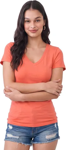 Vista 218 de Emmalise Camiseta de manga corta para mujer, cuello en V, tallas junior y plus