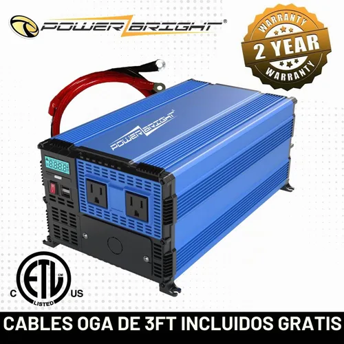 Vista 2 de PowerBright Inversor de corriente de 3000 vatios, convertidor de 12 V CC a 120 V CA para RV, camión, inversor fuera de la red, inversor de automóvil