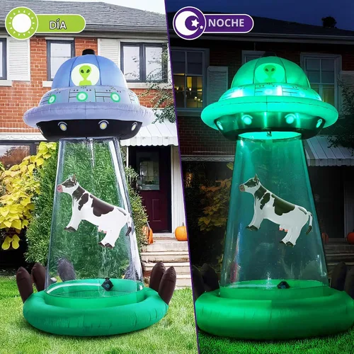 Vista 6 de ZPISF Inflables de Halloween de 10 pies OVNI con vaca flotante decoraciones Secuestro OVNI de 10 pies