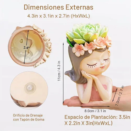 Vista 4 de Juego de 2 macetas pequeñas para suculentas de hadas, con agujero de drenaje, maceta de cactus para interiores, bonitos jarrones de flores Paquete