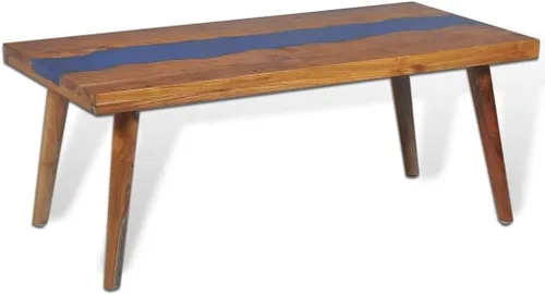 Vista 7 de mesa de Centro para sala Mesas de centro Mesa de centro de resina de teca de 39.4 x 19.7 x 15.7 pulgadas, adecuada para salas de estar, balcones