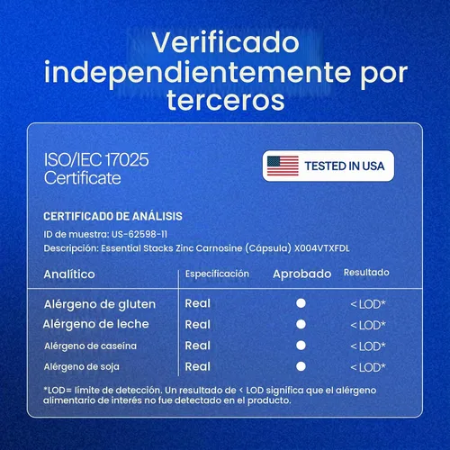 Vista 7 de Essential Stacks Suplemento de zinc carnosina de 75 mg - Probado por